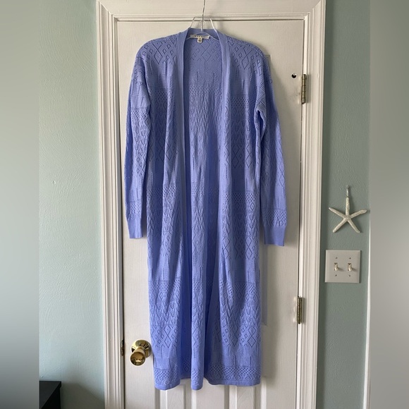 Cyrus Sweaters - Cyrus Periwinkle Openwork Knit Cardigan